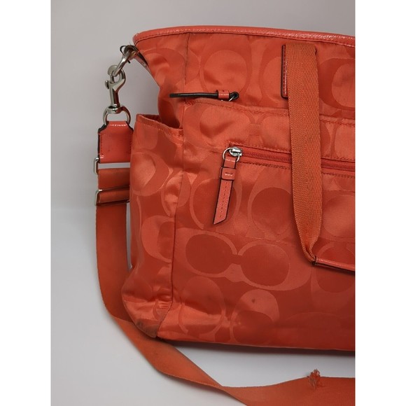 COACH Signature C Convertible‎ Nylon Diaper Bag Baby Tote M1361-F77577 Coral VTG - Picture 2 of 16